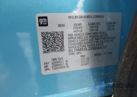 2025 Chevrolet Trailblazer Awd Activ from USA, damaged, VIN KL79MSSL2SB044617